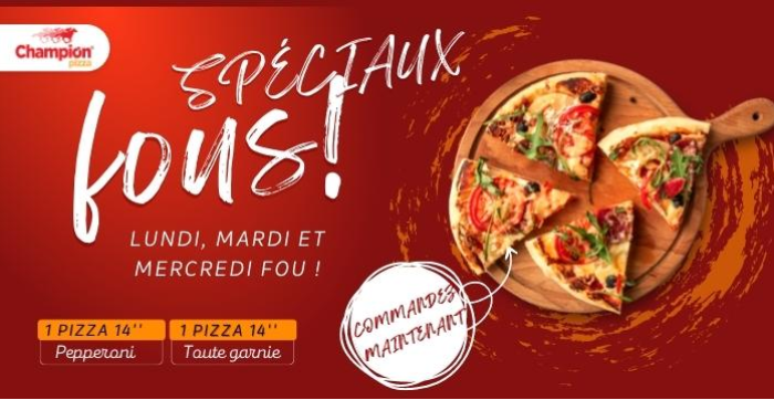 Pizza Champion, la meilleure pizza en ville, livraison dans Ste-Thérèse et les environs! Pizza, poutines, sous-marin pour tous les goûts!